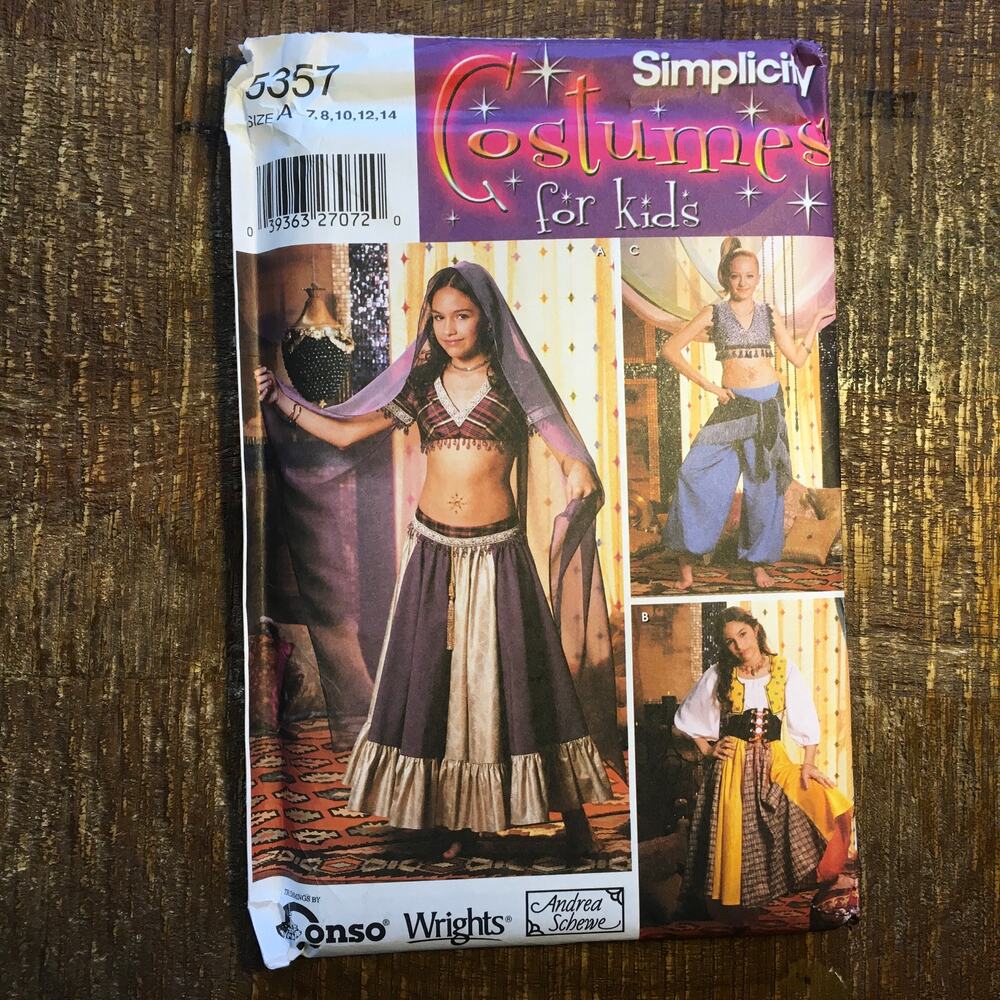 Simplicity Sewing Pattern 5357 Girls Costume Belly Dancer Gypsy Genie 7-14 UNCUT
